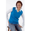 Ladies Cotton Fine Gauge V-Neck Vest - FRENCH BLUE